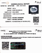 4.95/CT Natural White Sapphire with Govt Lab Certificate (23310)